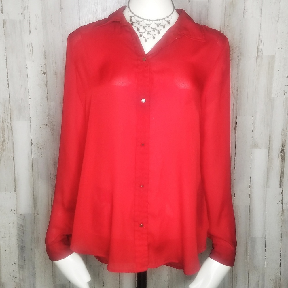 Liz Claiborne | Sheer Red Long Sleeve Blouse